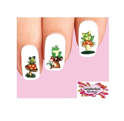Cute Frogs on Mushrooms Assorted Set of 20 Waterslide Nail Decals
