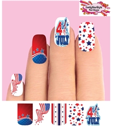 4th of July Stars Flag Fireworks Set of 10 Full Waterslide Nail Decals