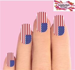 4th of July American Flag Set of 10 Full Waterslide Nail Decals