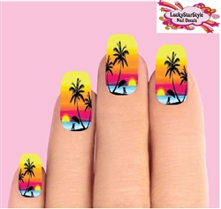 Hawaiian Beach Sunset with Palm Trees Set of 10 Full Waterslide Nail Decals