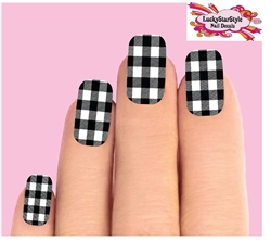Black & Clear Buffalo Plaid Set of 10 Full Waterslide Nail Decals