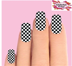 Checkered Flag Black & Clear Set of 10 Waterslide Full Nail Decals