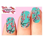 Teal Cherry Blossoms Assorted Set of 10 Full Waterslide Nail Decals