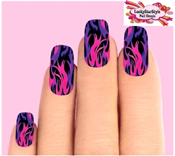 Pink & Purple Flames Fire Set of 10 Waterslide Full Nail Decals