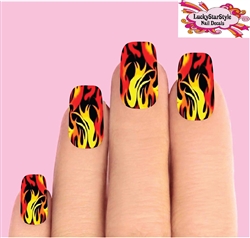 Yellow & Orange Flames Fire Set of 10 Waterslide Full Nail Decals