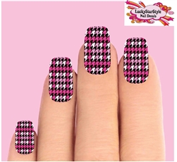 Houndstooth Pink Black & Clear Set of 10 Waterslide Full Nail Decals