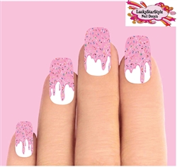 Pink Icing Dripping with Sprinkles Set of 10 Full Waterslide Nail Decals