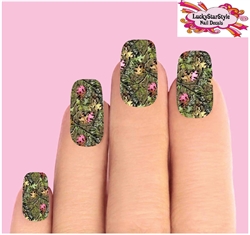 Mossy Oak Camo Green Pink Leaves Set of 10 Waterslide Full Nail Decals