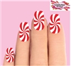 Christmas Holiday Candy Cane Peppermint Swirl Red & Clear Set of 10 Waterslide Full Nail Decals