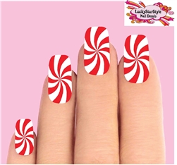 Christmas Holiday Candy Cane Peppermint Swirl Red & Clear Set of 10 Waterslide Full Nail Decals