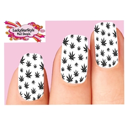 Cannabis Pot Marijuana Leaf Black Set of 10 Full Waterslide Nail Decals