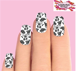 Black & Clear Roses Vines Assorted Full Waterslide Nail Decals