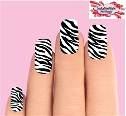 Zebra Stripes Black & Clear Set of 10 Full Waterslide Nail Decals