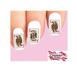 Gambling Cards King Queen of Hearts Assorted Set of 20 Waterslide Nail Decals