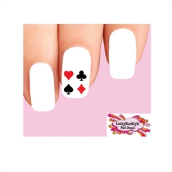 Gambling Card Suits Heart, Diamond, Spade & Heart Square Set of 20 Waterslide Nail Decals