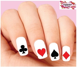 Poker Cards Suits Heart Spade Diamond Club Individual Set of 20 Waterslide Nail Decals