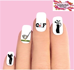 Golf Club, Bag, Driver Assorted Set of 20 Waterslide Nail Decals