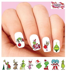 Grinch Stole Christmas Assorted Set of 48 Waterslide Nail Decals