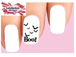 Halloween Boo with Black Bats Set of 20 Waterslide Nail Decals