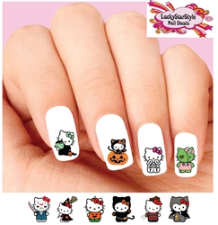 Halloween Cute Kitty Cat Assorted Set of 20 Waterslide Nail Decals