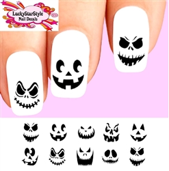 Halloween Pumpkin, Jack O Lantern Faces Assorted Set of 20 Waterslide Nail Decals