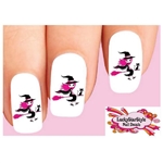 Halloween Pink Witch with Black Cat Set of 20 Waterslide Nail Decals