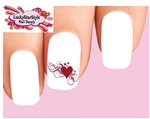 Red Hearts with Swirls Scrolls Set of 20 Waterslide Nail Decals