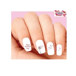 Happy Valentines Day Dandelion Blowing Assorted Hearts Set of 20 Waterslide Nail Decals