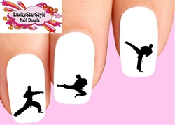 Martial Arts Karate Boy Silhouette Assorted Set of 20 Waterslide Nail Decals