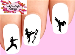 Martial Arts Karate Girl Silhouette Assorted Set of 20 Waterslide Nail Decals