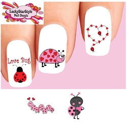 Valentines Day Love Bug Ladybugs Hearts Assorted Set of 20 Waterslide Nail Decals
