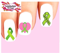 Green Mental Health Awareness Ribbon Assorted Set of 20 Waterslide Nail Decals