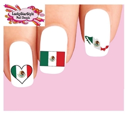 Mexican Mexico Flag Assorted Set of 20 Waterslide Nail Decals