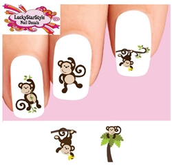 Cute Monkey with Banana & Palm Tree Assorted Set of 20 Waterslide Nail Decals