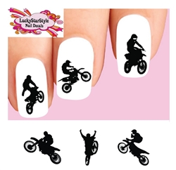 Motocross Dirt Bike Freestyle Silhouette Assorted Set of 20 Waterslide Nail Decals