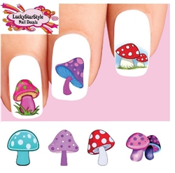 Colorful Mushrooms Assorted Set of 20 Waterslide Nail Decals