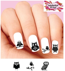 Owl Silhouette Black Assorted Set of 20 Waterslide Nail Decals