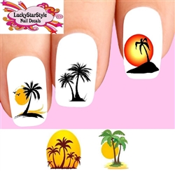 Palm Tree with Sunset Assorted Set of 20 Waterslide Nail Decals
