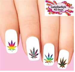 Colorful Cannabis Pot Marijuana Leaf Assorted Set of 20 Waterslide Nail Decals