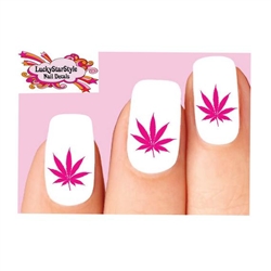 Pink Cannabis Pot Marijuana Leaf Set of 20 Waterslide Nail Decals