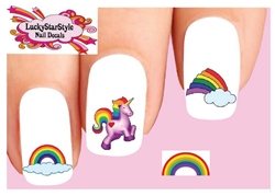 Colorful Rainbow and Unicorn Assorted Set of 20 Waterslide Nail Decals