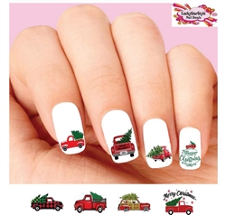 Merry Christmas Tree Red Truck Assorted Set of 20 Waterslide Nail Decals