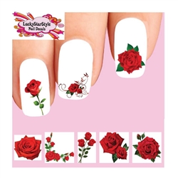 Red Roses Flowers Assorted Set of 48 Waterslide Nail Decals