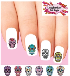 Colorful Day of the Dead Sugar Skull Assorted Set of 20 Waterslide Nail Decals