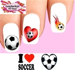 Soccer Ball Flames Heart Assorted Set of 20 Waterslide Nail Decals