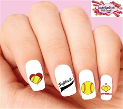 Softball Assorted Set of 20 Waterslide Nail Decals