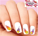 Softball with Flames Assorted Set of 20 Waterslide Nail Decals