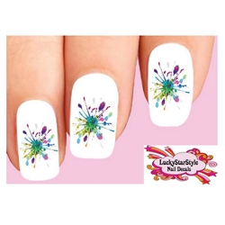 Colorful Paint Splatter Dripping Set of 20 Waterslide Nail Decals