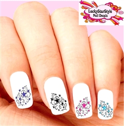 Stars with Swirls & Scrolls Assorted Set of 20 Waterslide Nail Decals