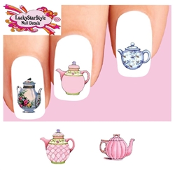 Pink & Blue Flowers Teapot Assorted Set of 20 Waterslide Nail Decals